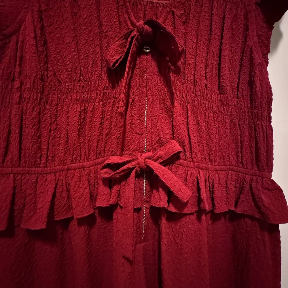 Sea Regina Seersucker Flutter Sleeve Red Dress - Picture 2 of 4
